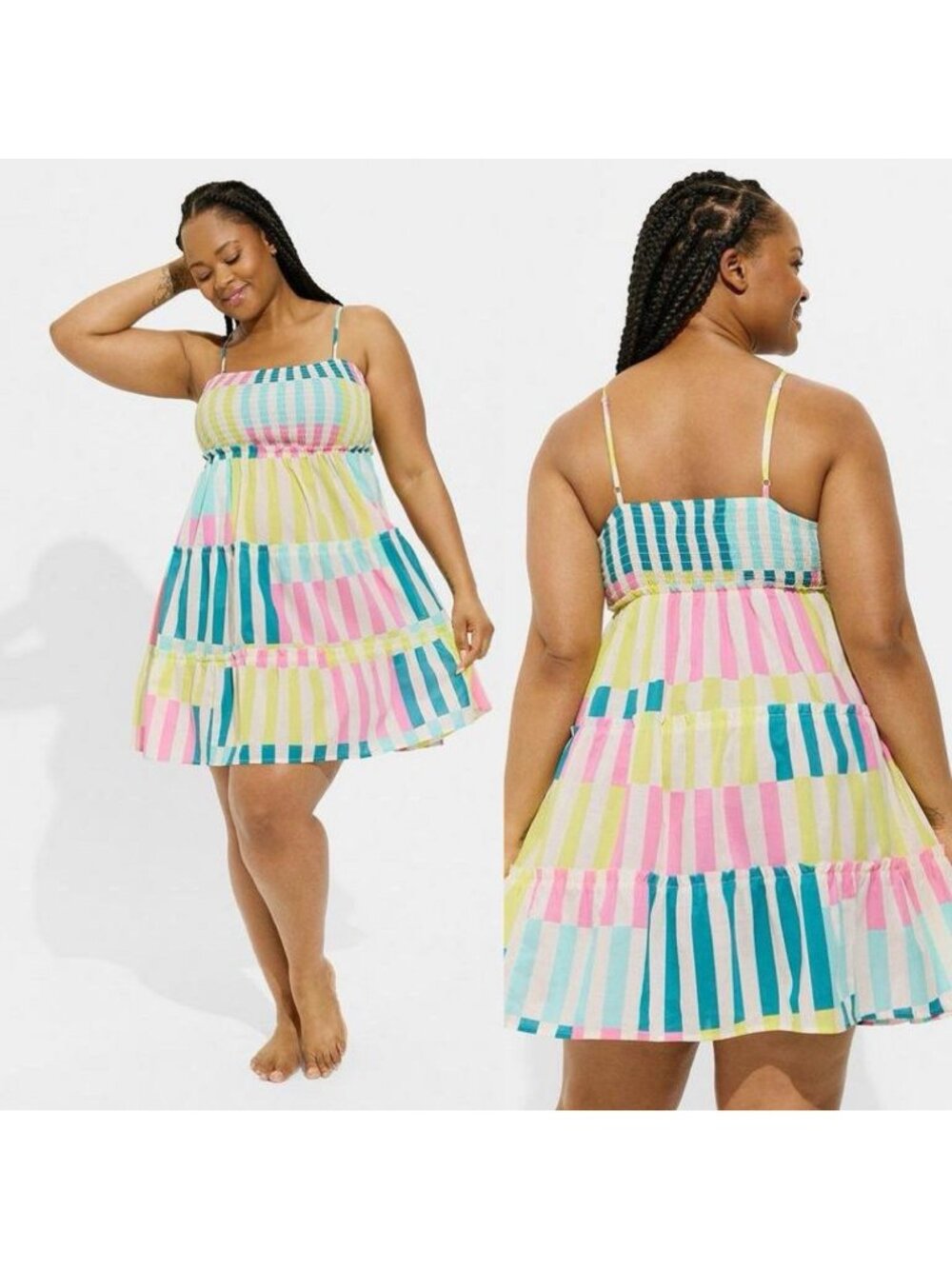 Torrid NEW Cotton Voile Trapeze Colorful Striped Cover Up Mini Dress Size 2X